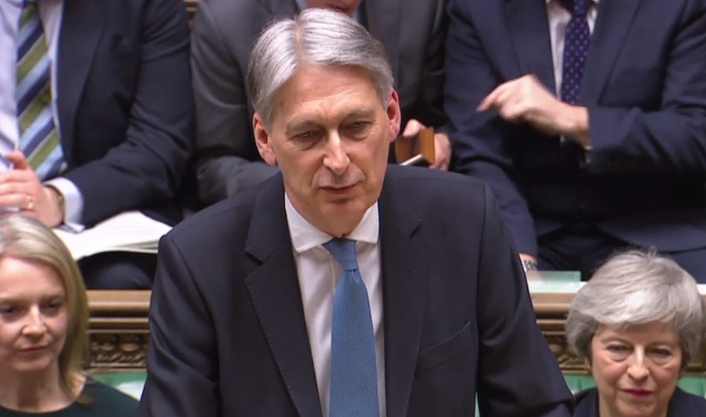 Britainu00e2u20acu2122s Chancellor of the Exchequer Philip Hammond delivers his Spring Budget statement in the House of Commons in London on March 13, 2019. u00e2u20acu201d AFP pic